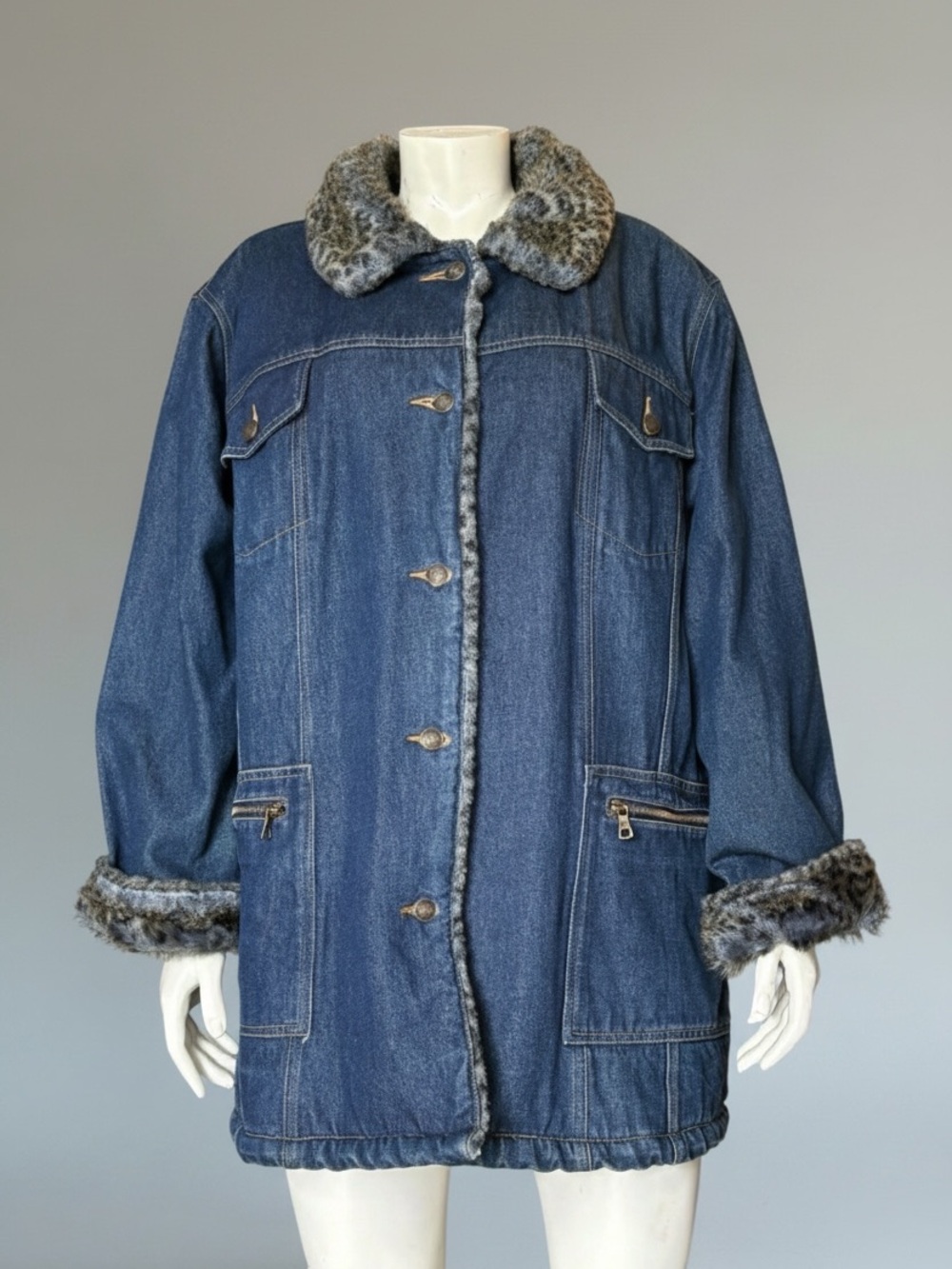 Vintage Regal Faux Fur Lined Heavy Denim Jacket XL Winter Fall Coat Workwear
